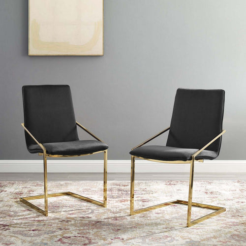 Pitch Performance Velvet Dining Armchair Set of 2 by Modway| Black