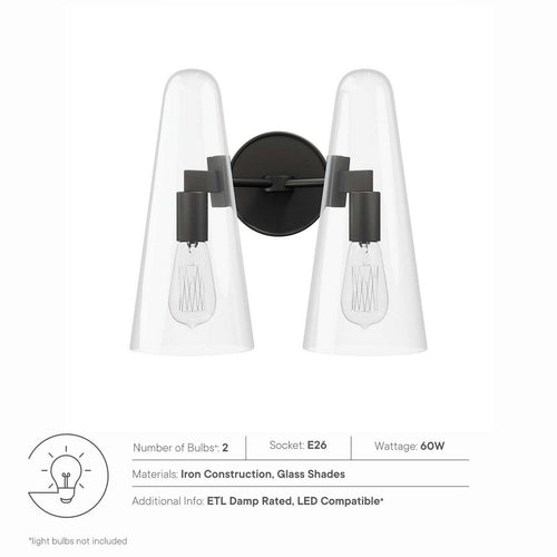 Beacon 2-Light Wall Sconce by Modway| Black