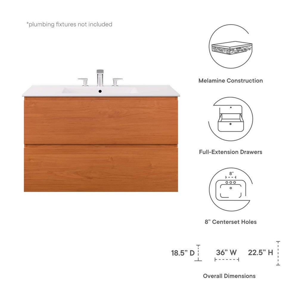 Scenic 36" Wall-Mount Bathroom Vanity by Modway| White