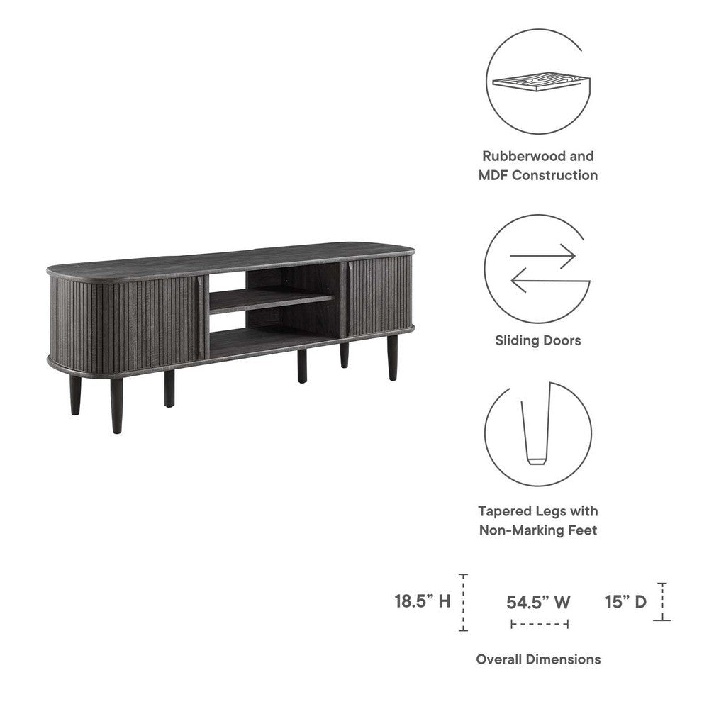 Modway Contour Mid-Century Modern 55’’ Media TV Stand in Charcoal 15 x 54.5 x 18.5