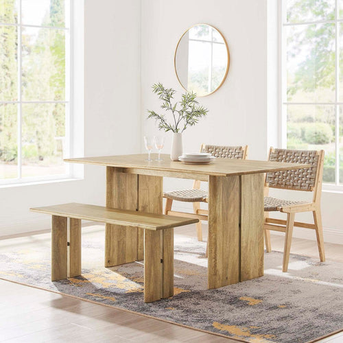 Modway Amistad Solid Wood Modern Farmhouse Rectangular Oak, 60" Dining Table and Bench Set