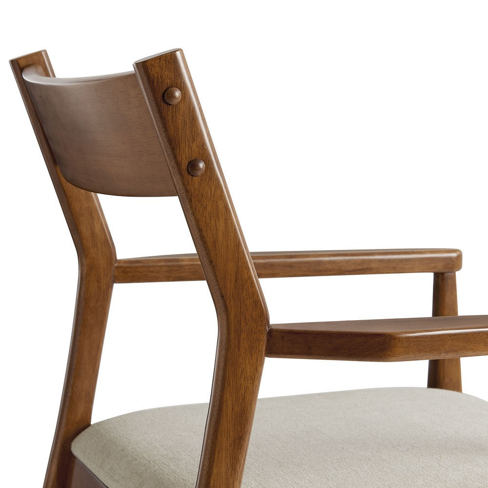 Modway Solara Dining Armchairs Set of 2 in Walnut Heathered Weave Beige