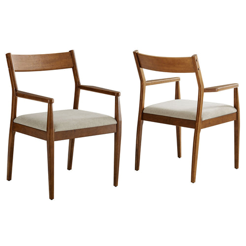 Modway Solara Dining Armchairs Set of 2 in Walnut Heathered Weave Beige
