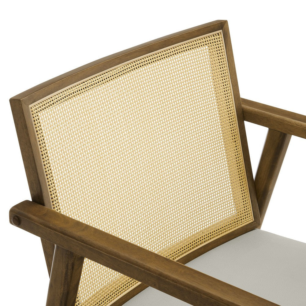 Modway Thera Set of 2 Vegan Leather and Rattan Accent Chairs in Weathered Oak Stone