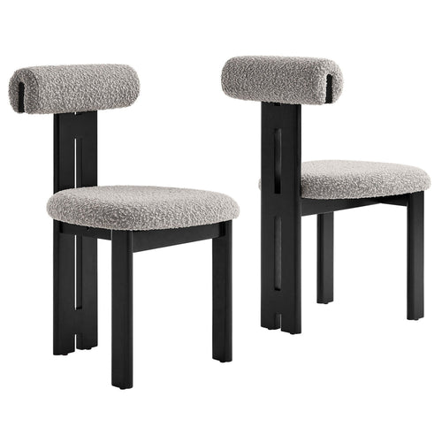 Modway Torian Upholstered Boucle Dining Chairs Set of 2 in Wenge Taupe - 3-Legged Farmhouse Kitchen Chairs - Mid-Century Modern Armless Accent Chairs - Comfortable Side Chairs with Wood Legs