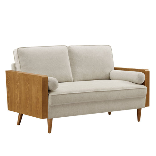 Modway Kellan Loveseat in Walnut Heathered Weave Light Beige