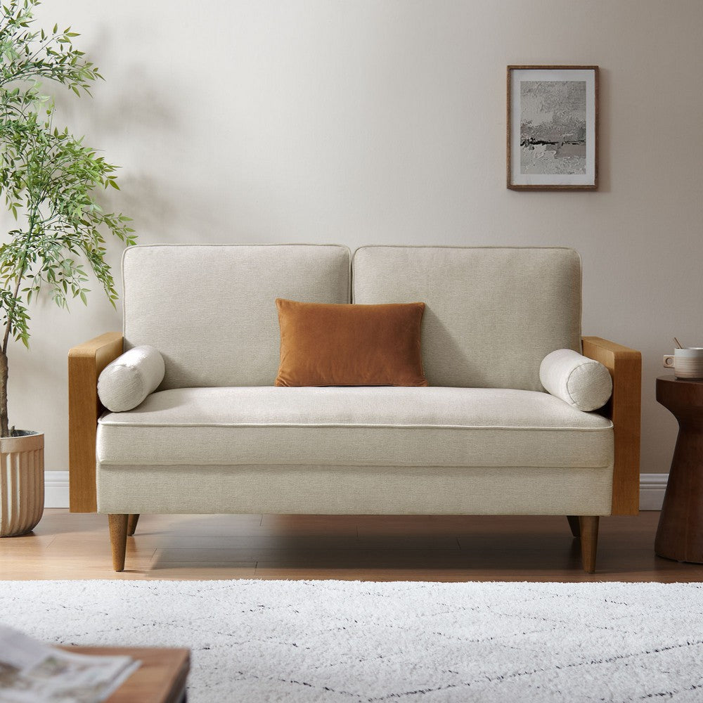 Modway Kellan Loveseat in Walnut Heathered Weave Light Beige
