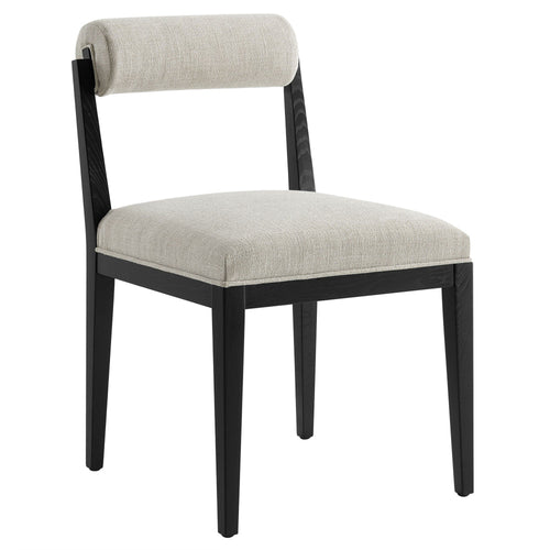Modway Kai Upholstered Dining Chair with Wood Legs in Linen Black - Modern Dining Room Chair with Fabric Rolled Backrest and Seat - Wood Fabric Side Chair for Dining Room, Kitchen