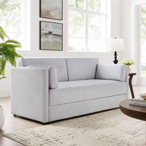 Modway Linden 73 Inch Heathered Chenille Upholstered Sofa in Newsprint
