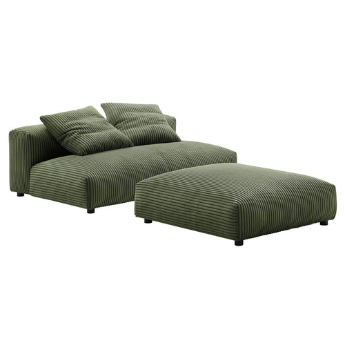 Modway Solace Modular 2-Piece Corduroy Armless Loveseat and Ottoman Set in Fern - Corduroy Upholstered 2-Seat Sofa with Ottoman - Modern Accent Loveseat - 2 Seater with Footstool for Living Room