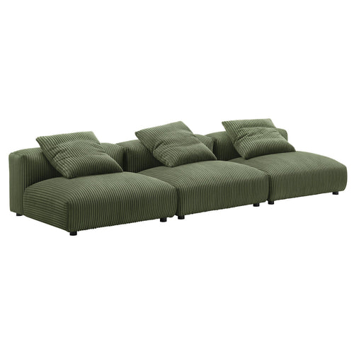 Modway Solace Corduroy 3-Piece Modular Sofa in Fern - Comfy Corduroy Upholstered Deep Seat Couch - Modern 3-Seat Armless Sectional Chairs - Oversized Couches for Living Room