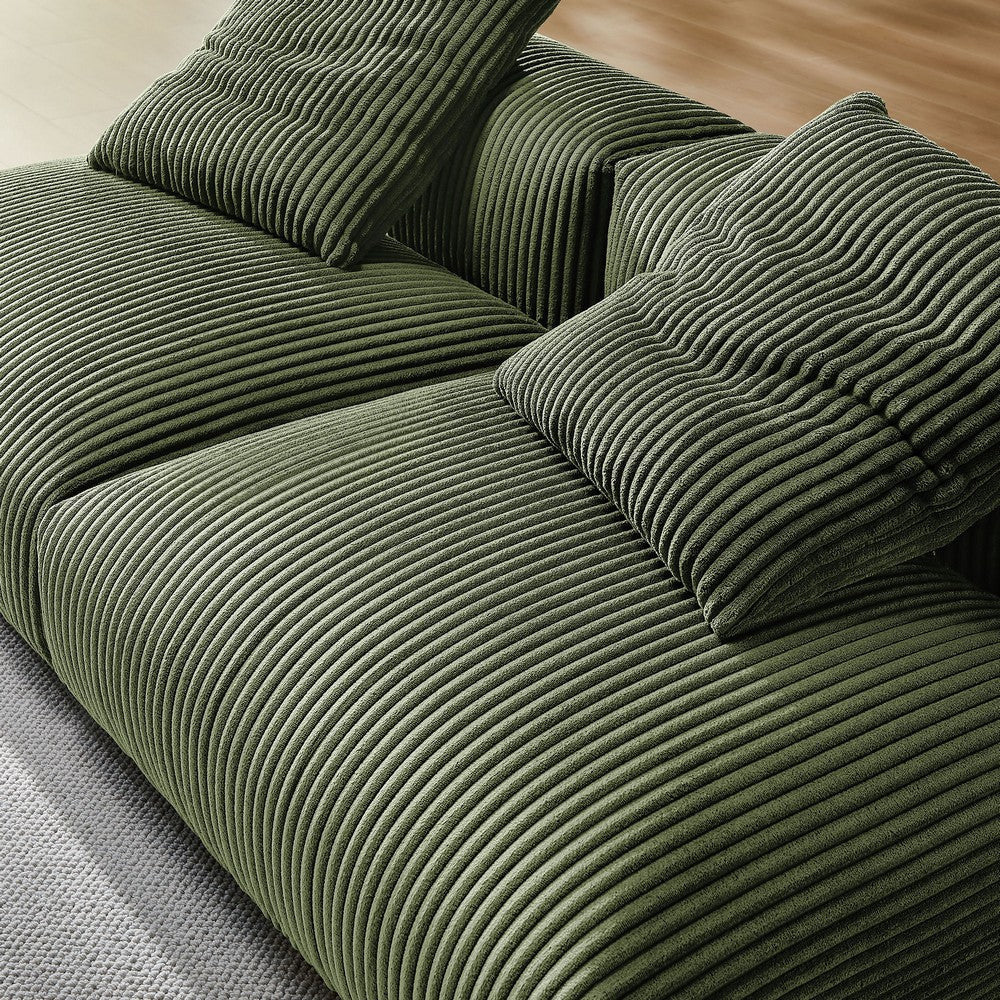 Modway Solace Corduroy 2-Piece Modular Sofa in Fern - Comfy Corduroy Upholstered Deep Seat Loveseat - Modern 2-Seat Armless Chairs