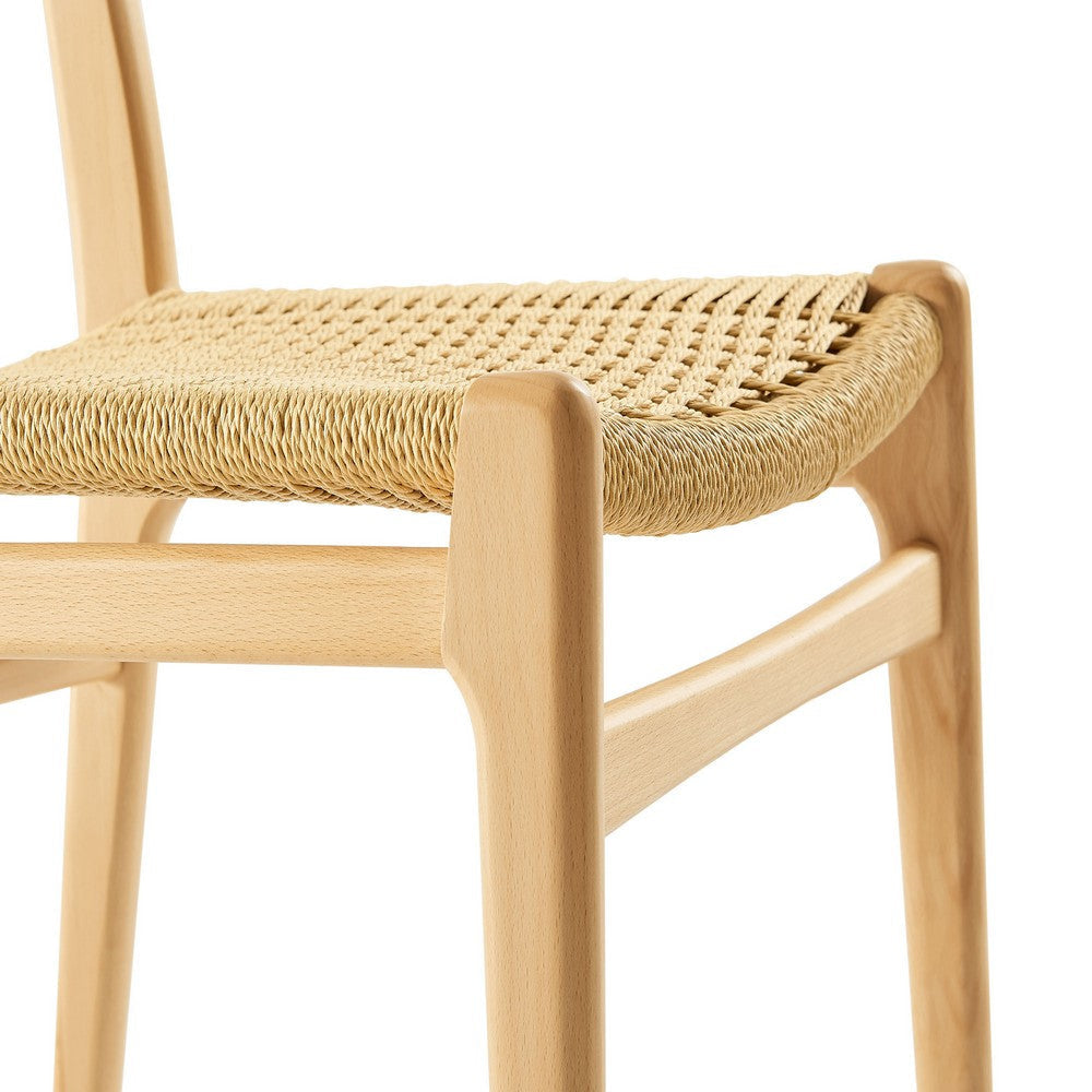 Modway Wynn Wood and Rope Dining Side Chairs Set of 2 in Natural Natural - Armless Kitchen Table Chairs - Modern Mid-Century Accent Chairs