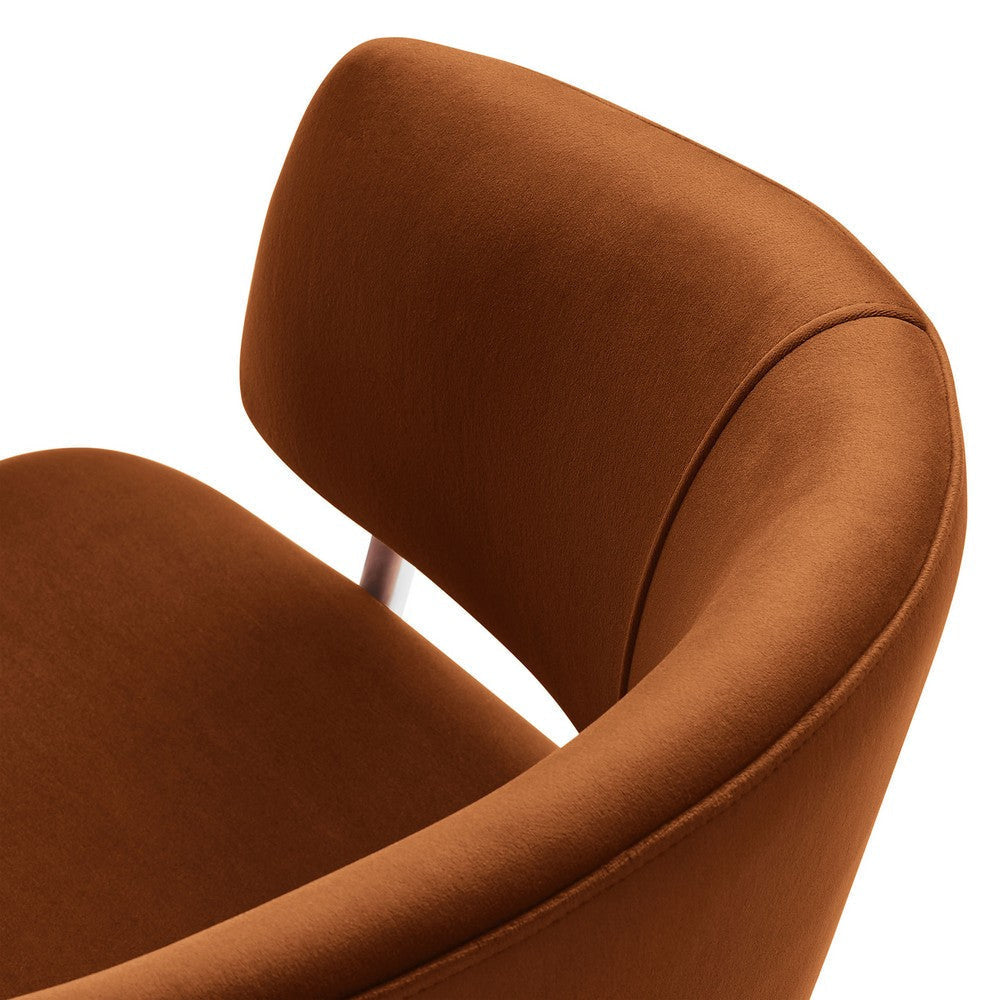 Modway Nella Performance Velvet Barrel Dining Chairs Set of 2 in Rust Silver - Velvet Retro Club Kitchen Chairs with Metal Legs - Mid