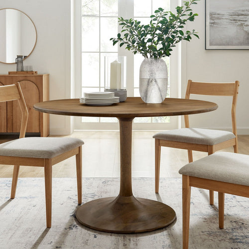 Modway Lippa 48 Inch Round Wood Dining Table in Natural – Solid Mango Wood Tabletop with Pedestal Base - Mid Century Modern Dining Room Furniture - Kitchen Table for 4-6 Person