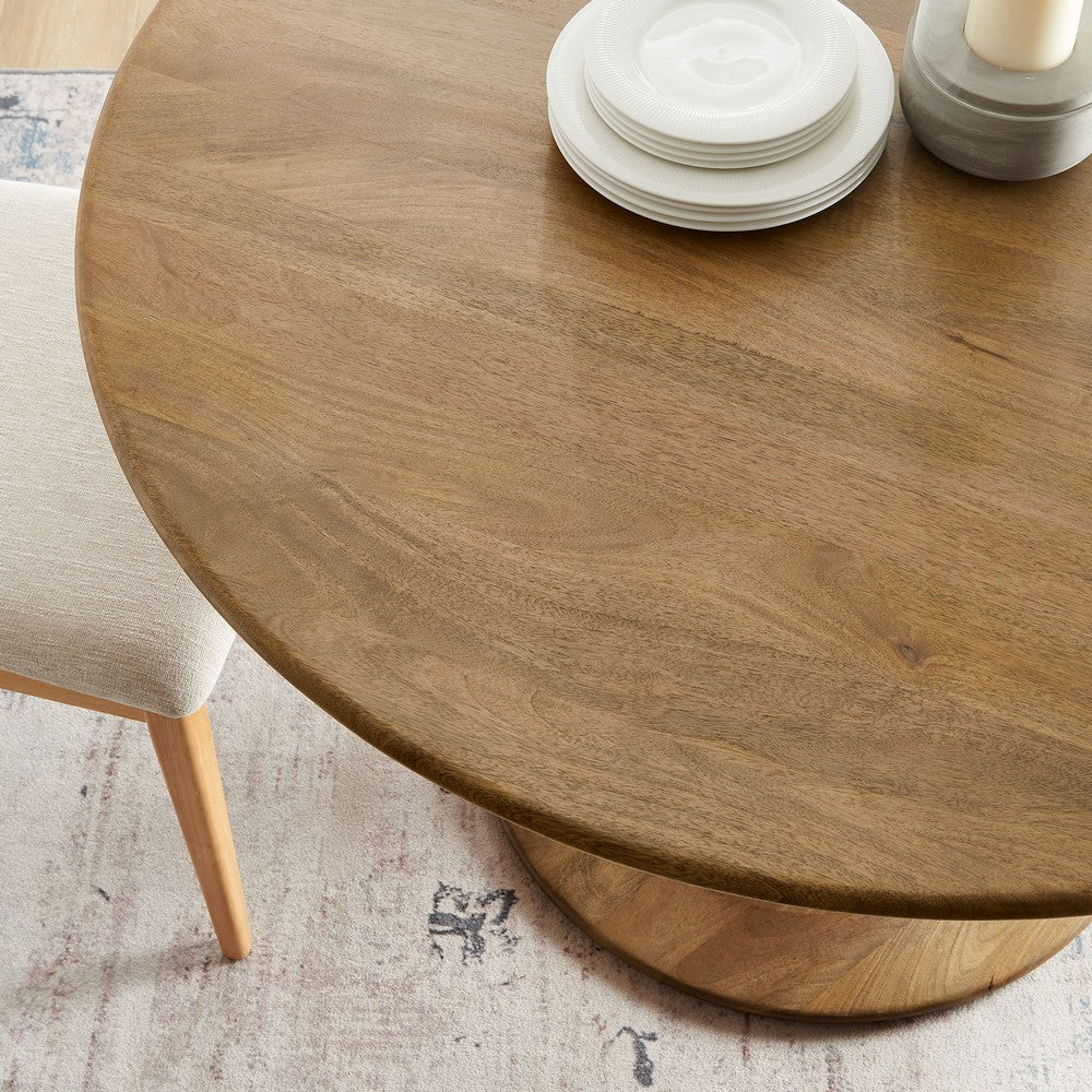 Modway Lippa 48 Inch Round Wood Dining Table in Natural – Solid Mango Wood Tabletop with Pedestal Base - Mid Century Modern Dining Room