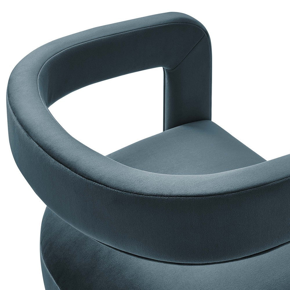 Modway Winslow Stain-Resistant Performance Velvet Dining Chair in Cadet Blue - Open Back Barrel Armchair - Upholstered Dining Chair - Cozy