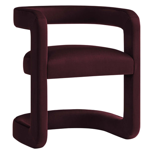 Modway Winslow Stain-Resistant Performance Velvet Dining Chair in Mulberry - Open Back Barrel Armchair - Upholstered Dining Chair - Cozy Reading Chair or Velvet Vanity Chair