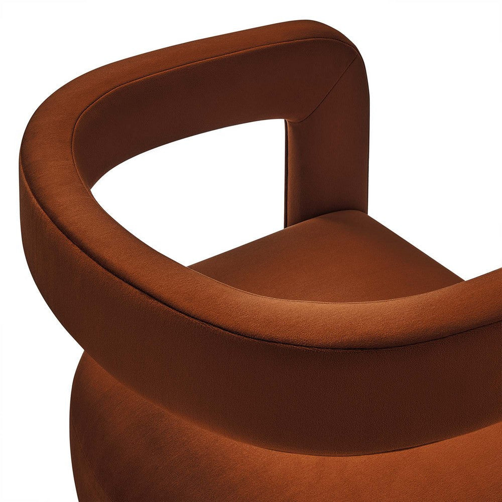 Modway Winslow Stain-Resistant Performance Velvet Dining Chair in Rust - Open Back Barrel Armchair - Upholstered Dining Chair - Cozy