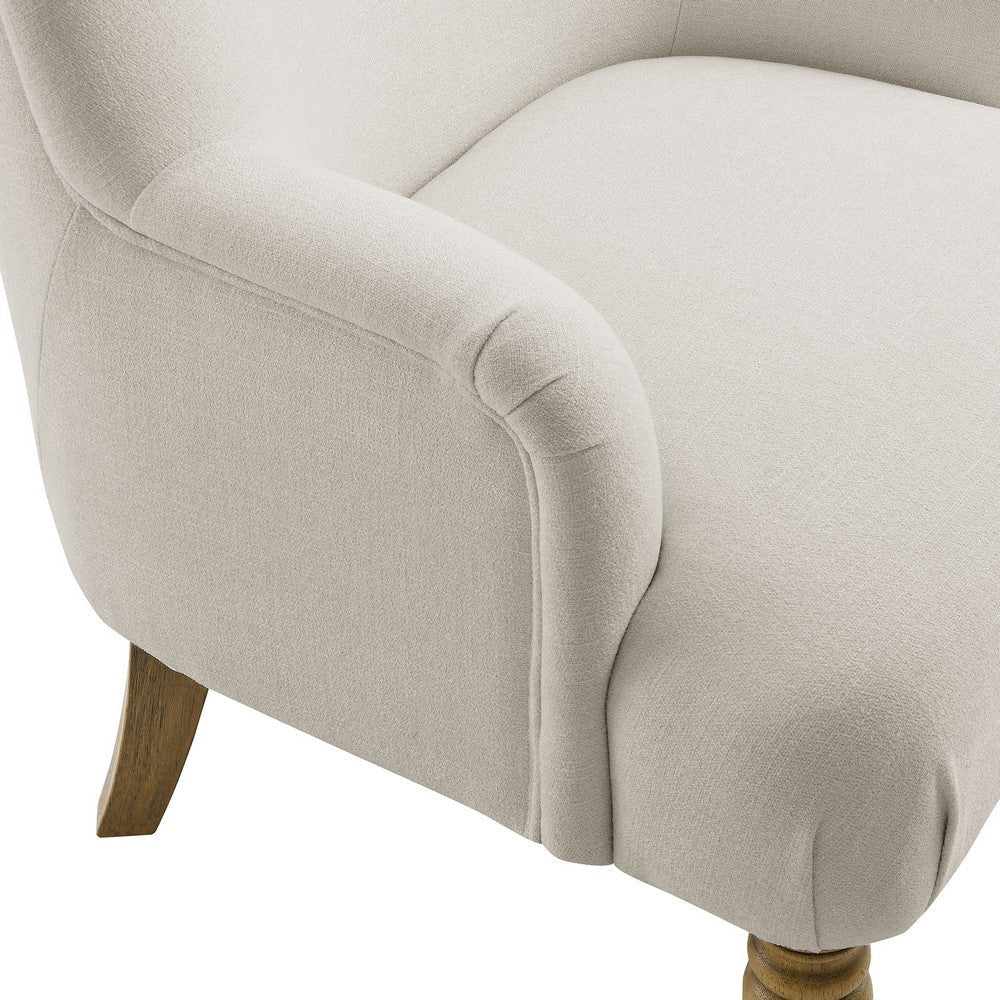 Modway Ellington Living Room Accent Armchair in Salt – Fabric Upholstered Reading Arm Chair with Wooden Legs – Modern Lounge Chair