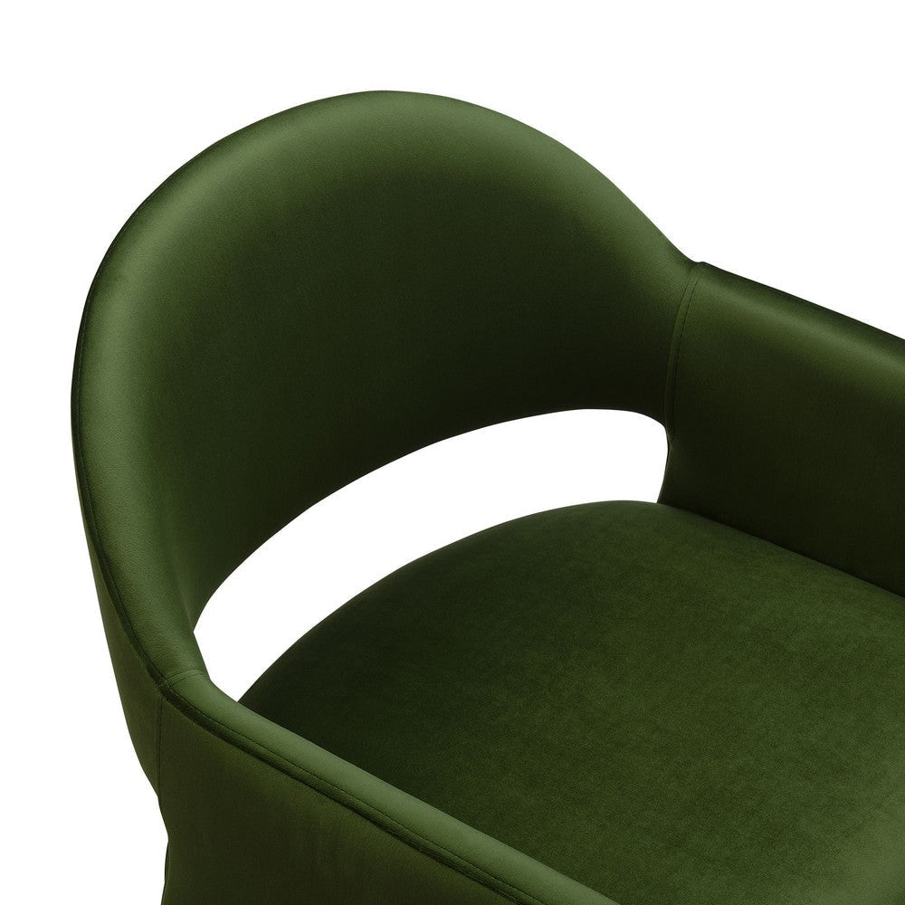 Modway Talia Performance Velvet Dining Armchair in Moss Green - Modern Curved Dining Chair with Open-Back - Stain-Resistant Velvet Barrel