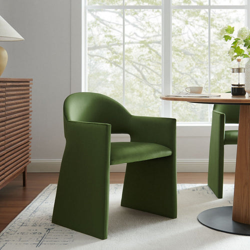 Modway Talia Performance Velvet Dining Armchair in Moss Green - Modern Curved Dining Chair with Open-Back - Stain-Resistant Velvet Barrel Chair - Living Room Accent Chair with Arms