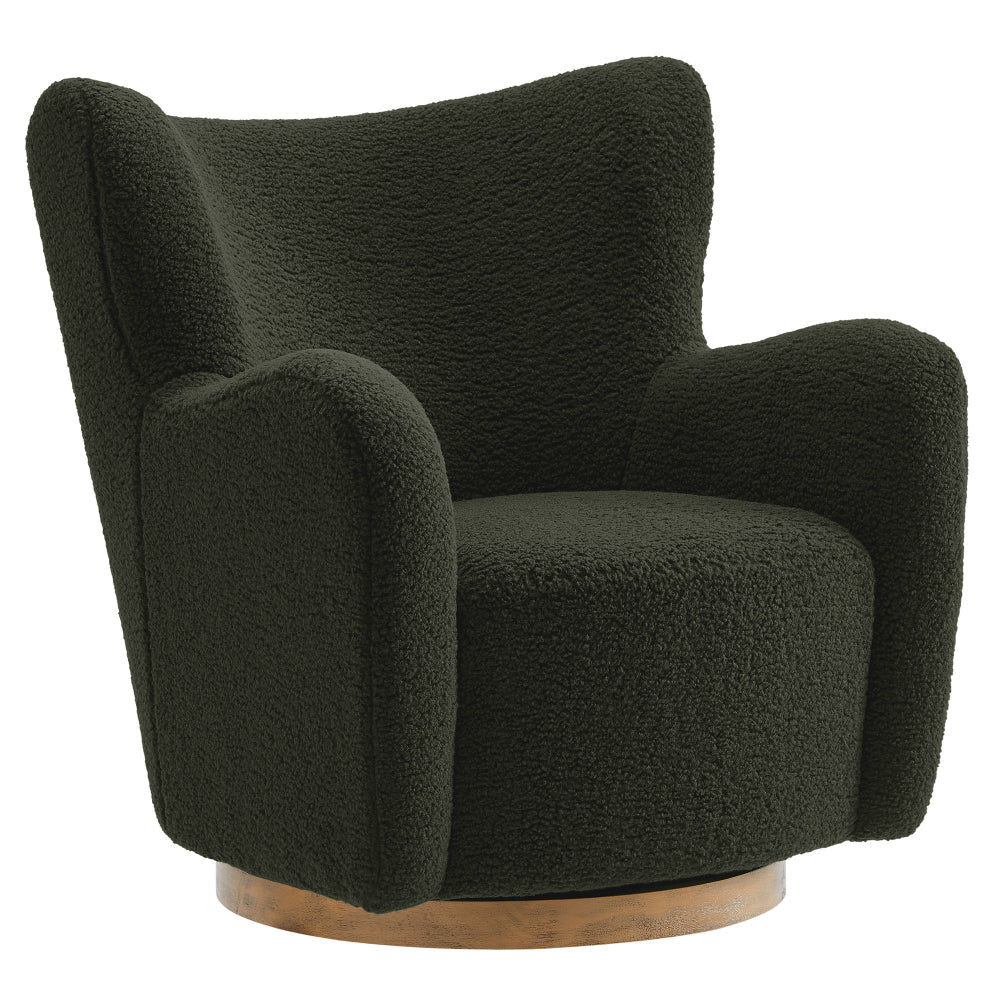 Modway Montrose Swivel Wingback Accent Chair in Fern Walnut Sherpa Teddy Fabric – Modern Furry Barrel Chair with 360-Degree Swivel Base – Soft and Comfy Living Room Chair