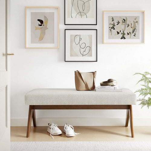 Modway Lyra 47 Inch Heathered Fabric Upholstered Bench in Ivory