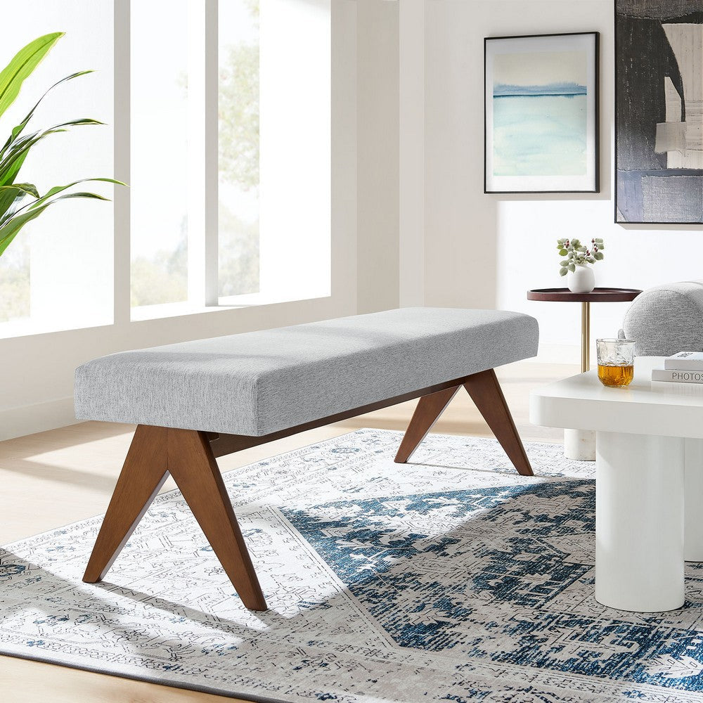 Modway Lyra 63 Inch Heathered Fabric Upholstered Bench in Light Gray