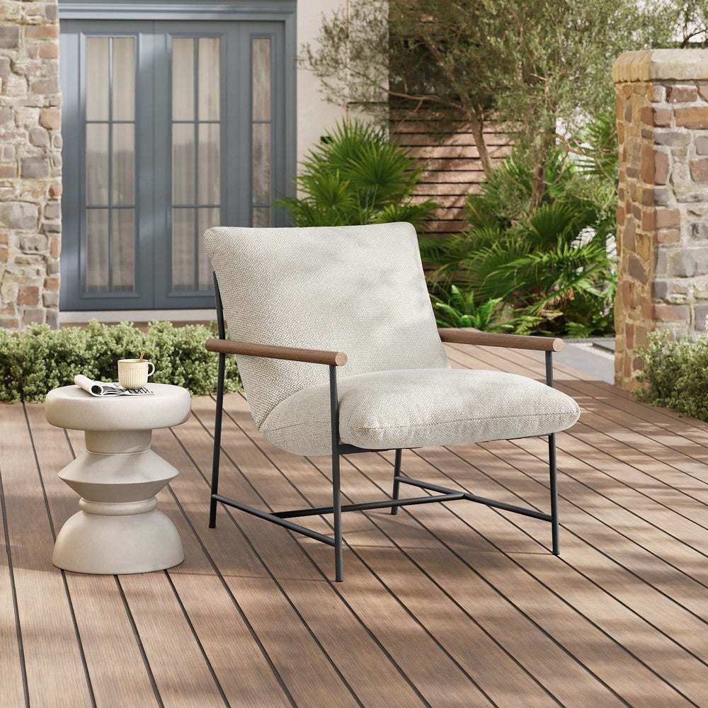 Modway Raya Outdoor Patio Boucle Sling Chair in Ivory - Comfy Sling Accent Chair - Metal Frame Lounge Chair with Removable Boucle Cushion