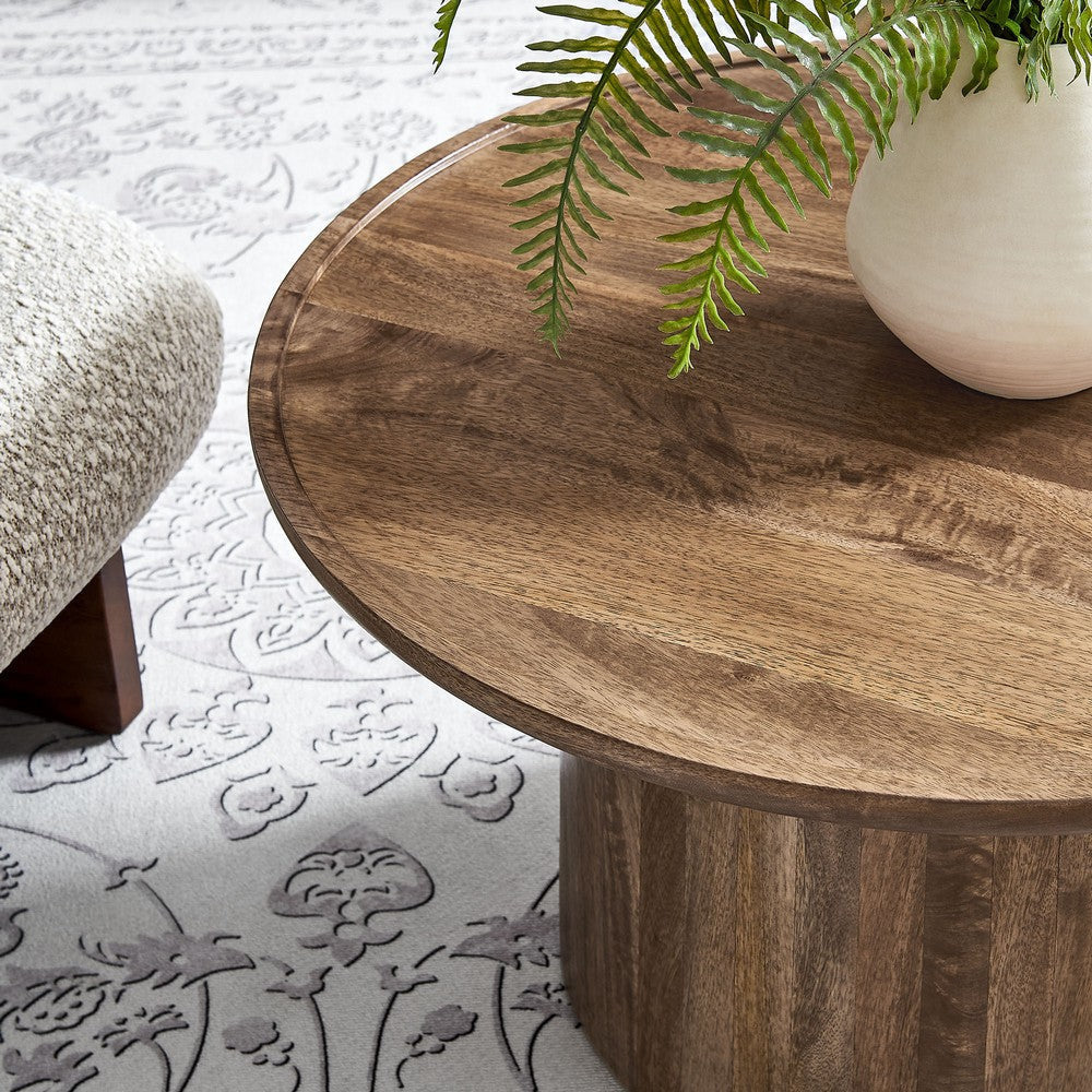 Modway Holloway 30 Inch Round Mango Wood Coffee Table in Walnut – Contemporary Circle Drum for Living Room – Mid-Century Modern Table