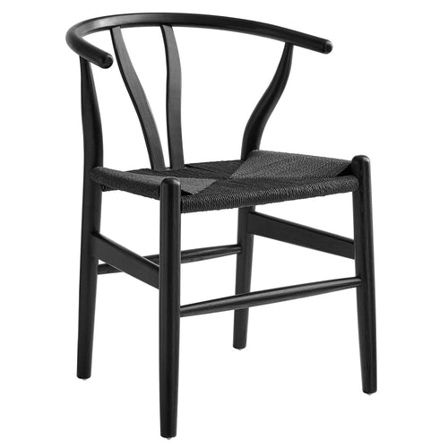 Modway Amish Wood Rope Dining Room Chair in Black Black - 29 Inch Tall Solid Elm Wood Accent Armchair - Mid Century Modern Open Back Kitchen Chair with Woven Seat
