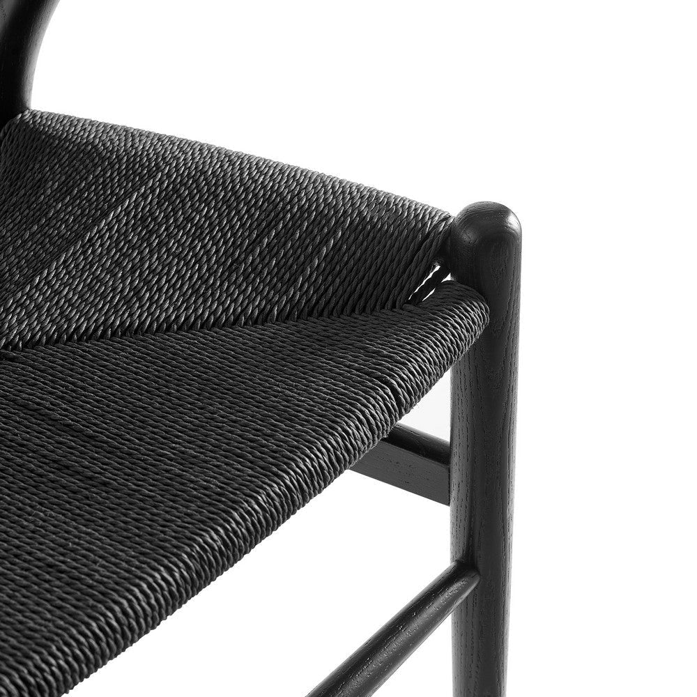 Modway Amish Wood Rope Dining Room Chair in Black Black - 29 Inch Tall Solid Elm Wood Accent Armchair - Mid Century Modern Open Back