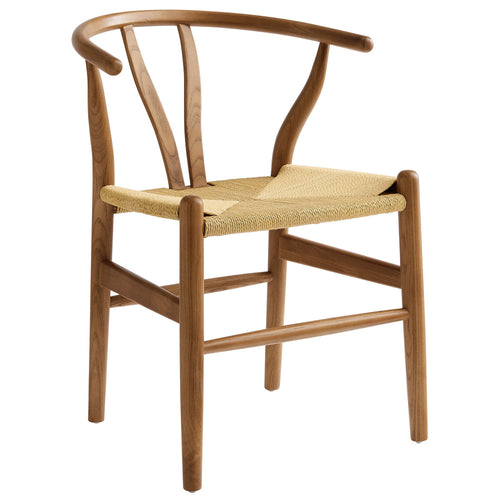 Modway Amish Wood Rope Dining Room Chair in Walnut - 29 Inch Tall Solid Elm Wood Accent Armchair - Mid Century Modern Open Back Kitchen Chair with Woven Seat