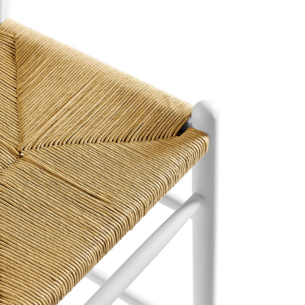 Modway Amish Wood Rope Bar Height Stool in White - 29 Inch Seat Height Mid Century Modern Retro Stool - Solid Elm Wood Pub Stool with Woven