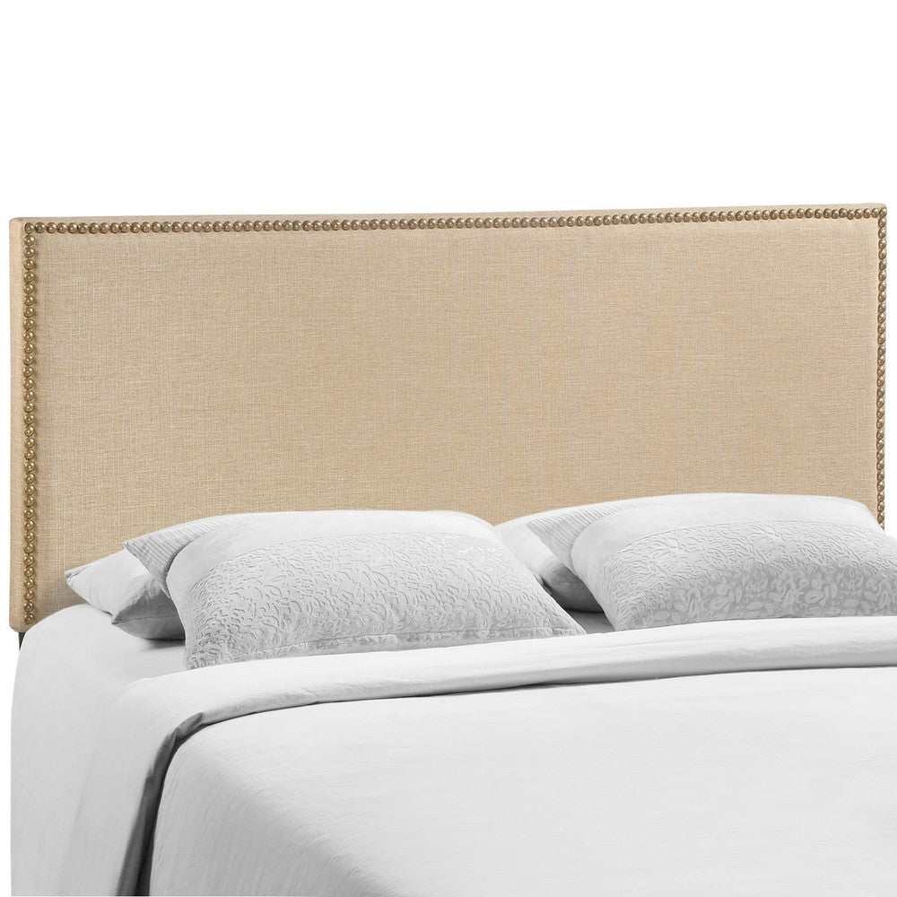Modway Region Linen Fabric Upholstered Queen Headboard in Cafe with Nailhead Trim