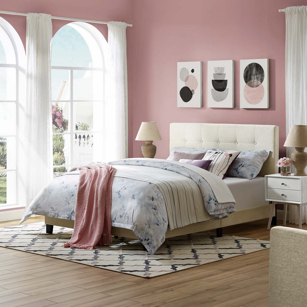 Melanie Tufted Button Upholstered Performance Velvet Full Platform Bed by Modway| White