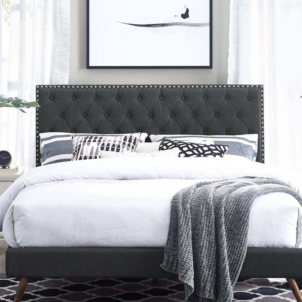 Helena Tufted Upholstered Linen Fabric Full / Queen Headboard by Modway| Gray