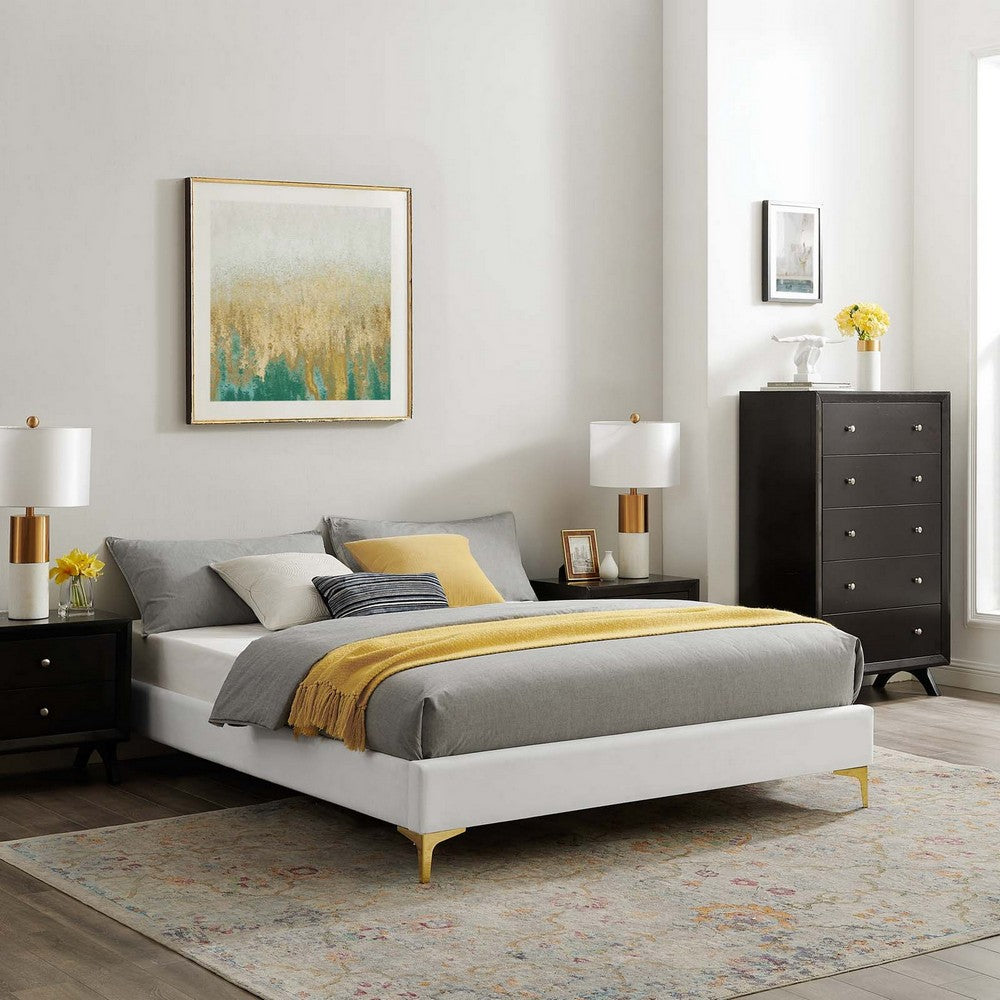 Sutton Performance Velvet Twin Bed Frame by Modway| White
