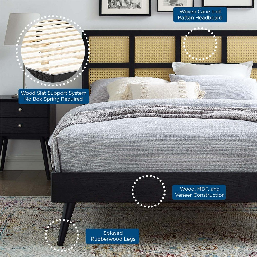 Sidney Cane and Wood King Platform Bed With Splayed Legs by Modway| Black