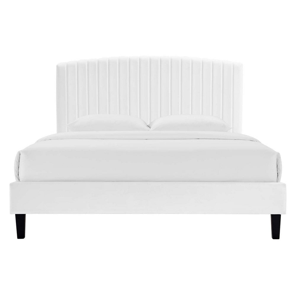Modway Alessi Performance Velvet Platform Bed Full White MDY-MOD-7037-WHI