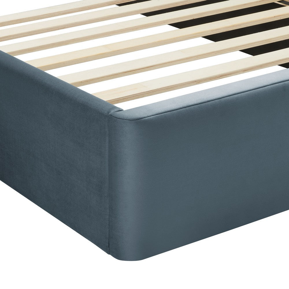 Modway Solana Full Size Performance Velvet Platform Bed in Cadet Blue – Upholstered Double Bed Frame with Soft Arch Shaped Padded Headboard