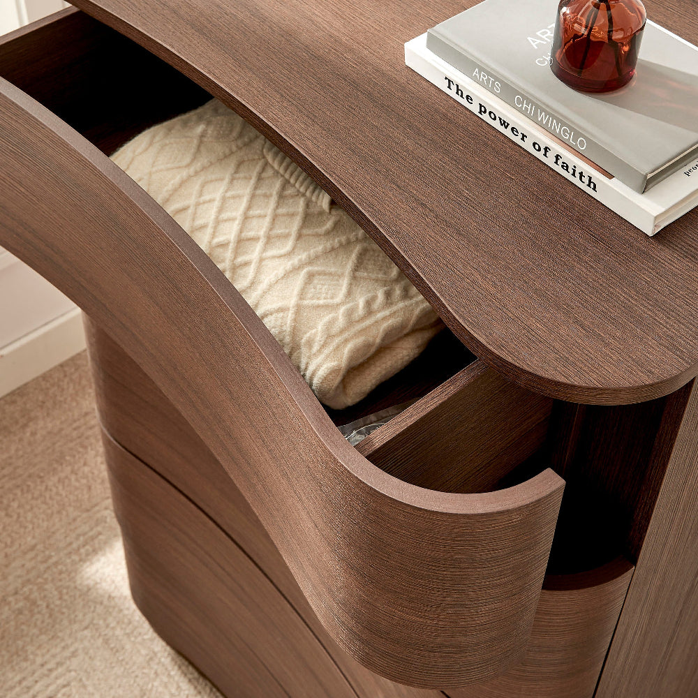 Modway Mirae 5-Drawer Curved Dresser Chest of Drawers Brushed Brown Oak