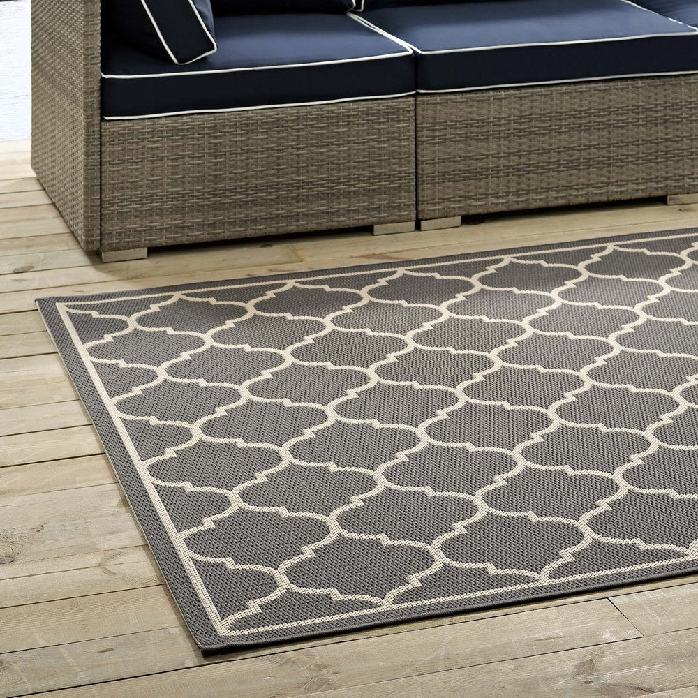 Avena Moroccan Quatrefoil Trellis Indoor and Outdoor 5x8 Area Rug by Modway| Gray