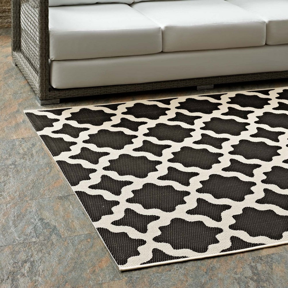 Cerelia Moroccan Trellis Indoor and Outdoor 8x10 Area Rug by Modway| Black