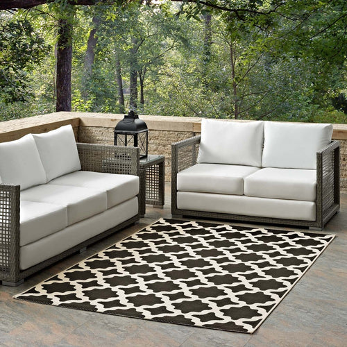 Cerelia Moroccan Trellis Indoor and Outdoor 8x10 Area Rug by Modway| Black