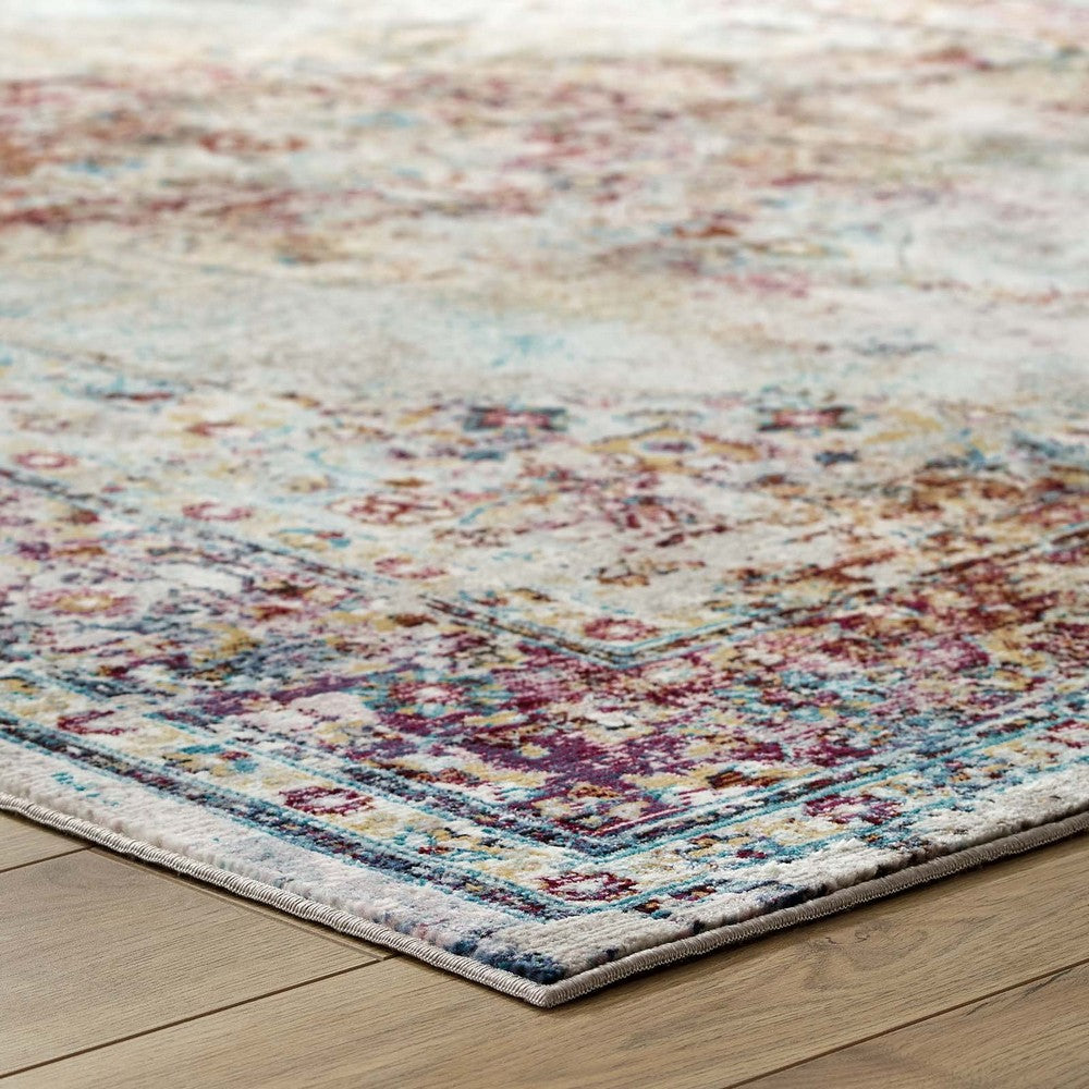 Success Merritt Transitional Distressed Floral Vintage Medallion 4x6 Area Rug by Modway| Gray