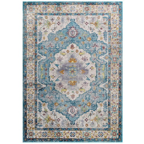 Success Anisah Distressed Floral Vintage Medallion 5x8 Area Rug by Modway| Blue