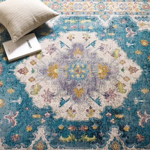 Success Anisah Distressed Floral Vintage Medallion 8x10 Area Rug by Modway| Blue