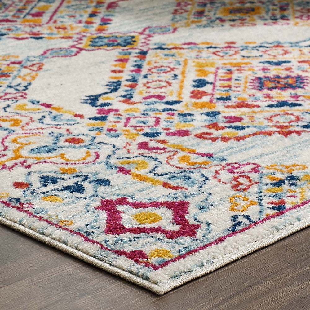 Entourage Khalida Distressed Vintage Floral Lattice 5x8 Area Rug by Modway| Gray